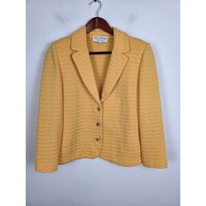 St John Collection Yellow Zigzag Textured Knit Blazer Jacket Size 6 Marie Gray